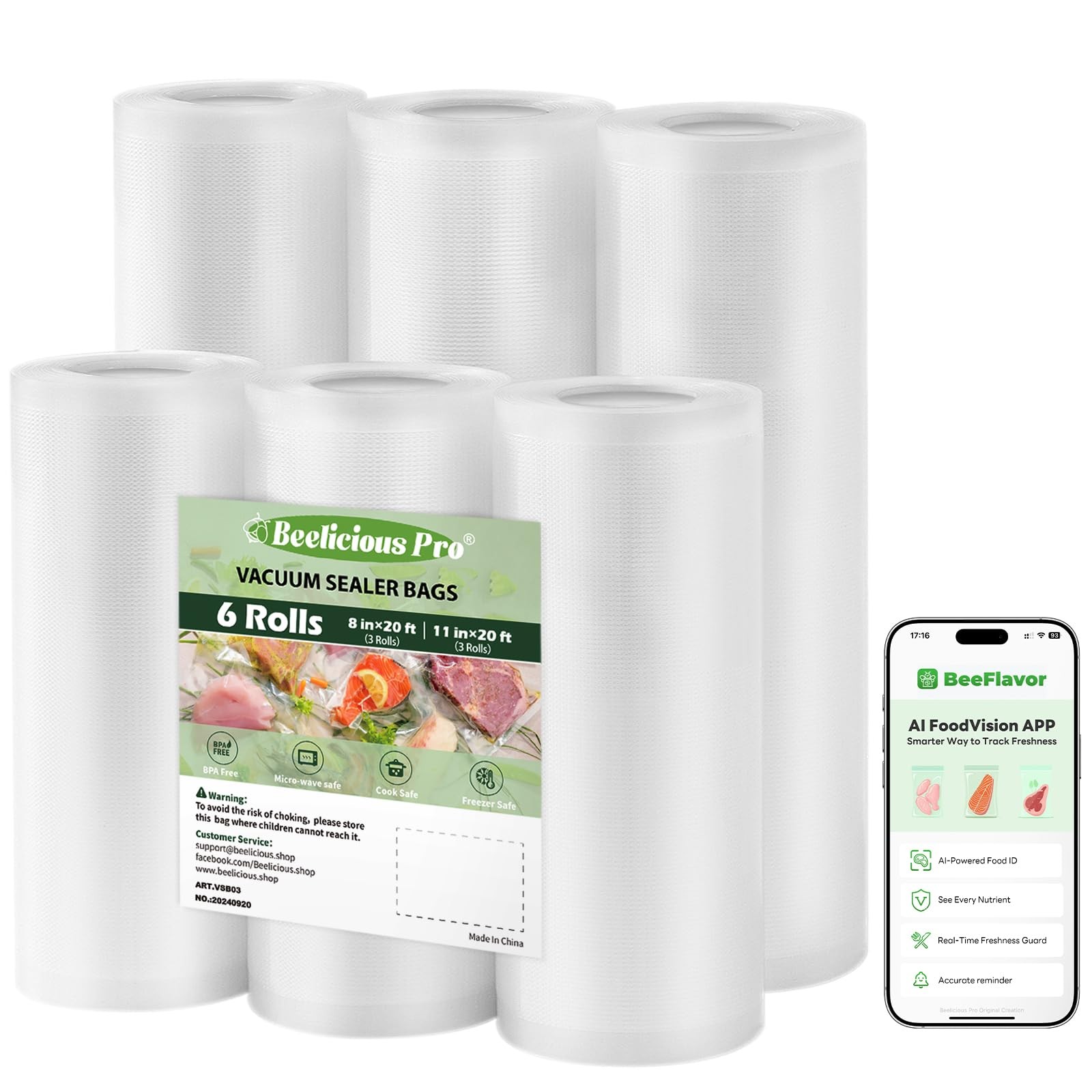 6-Pack Vacuum Sealer Bags Rolls 11