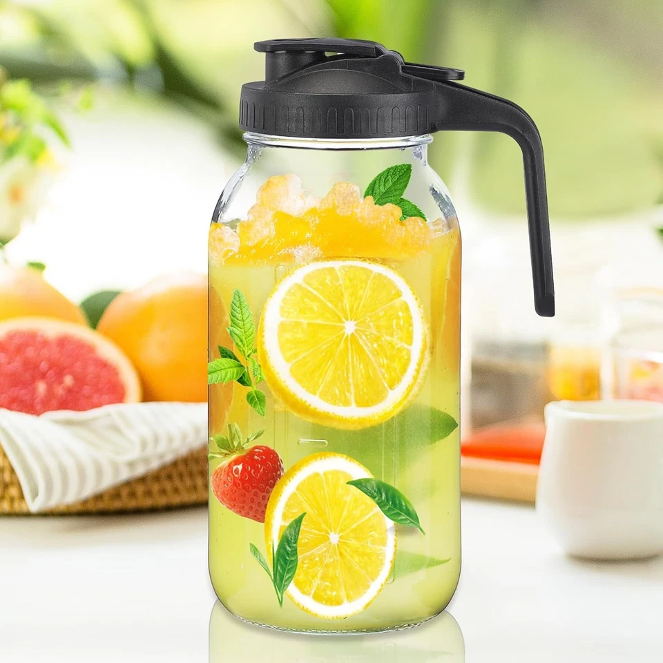 3 Pack 64 Oz Wide Mouth Mason Jar Pitchers with Airtight Lids – Leak-Proof Glass - Image 4 of 4