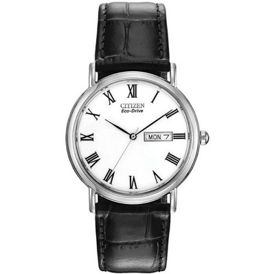 Citizen Eco-Drive Men's Black Leather Strap White Dial Watch BM8240-11A