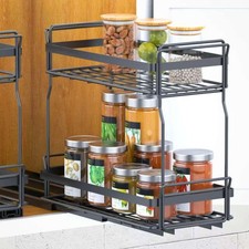 Pull Out Spice Rack Organizer Inside Kitchen Cabinets 2 Tier Metal Slide Out