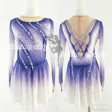Ice Skating Adult Figure skating Dress Gymnastics Costume blue dyeing
