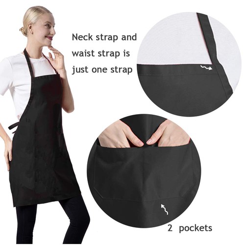 12 Pcs Bib Bulk Black Aprons for Women Men Adult Girls Unisex with 2 Pockets,... - Picture 2 of 6