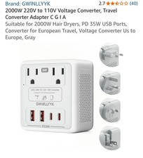 GWINLLYYK 2000W 220V to 110V Voltage Converter Travel Adapter with 2 US Outlets,
