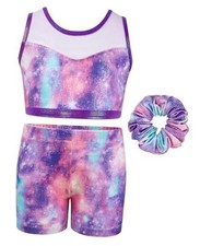 Two Piece Gymnastics Leotards for Girls, Sparkly Dance 5-6 Years Purple