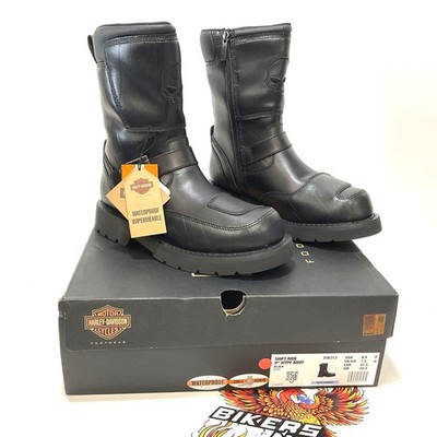 NEW Harley Mens Size 8.5 Shift Ride 9'' WP Black Leather Biker Boots D96313-8.5