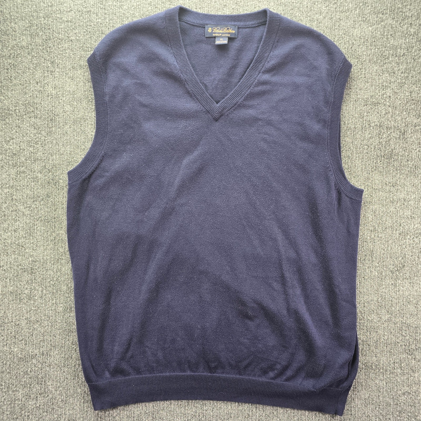 Brooks Brothers Sweater Vest Mens XL Navy Blue Supima Cotton V Neck Pullover