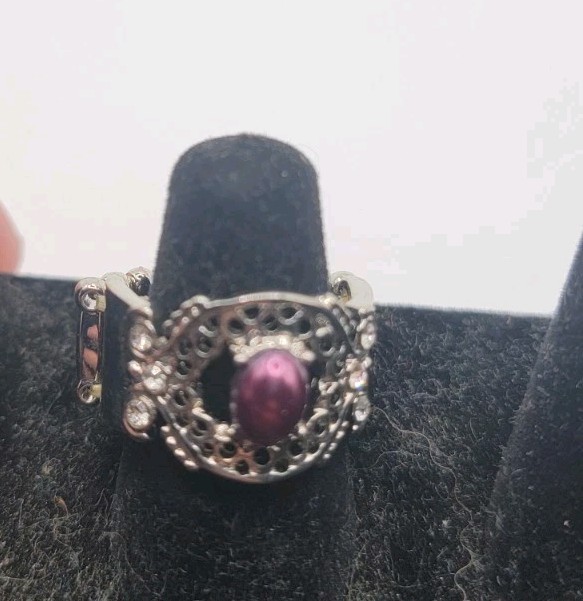 Mod Modest Purple Stone Ring Silver Tone Adjustable 