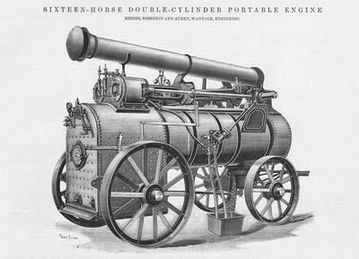 Robinson & Auden Wantage 16 PS Doppelzylinder tragbarer Motor Antikdruck 1892