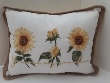 NWOT You Are My Sunshine Pillow Sunflower Yellow Gingham Jute Trim 16" x 12"