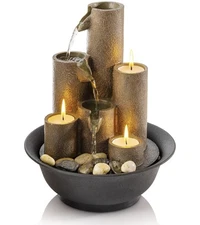 Alpine Corporation 11" Indoor Tabletop Tiered Water Fountain with 3 Candles,