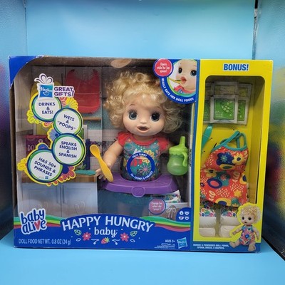 Baby Alive HAPPY HUNGRY BABY Blonde Hair Bilingual Interactive Doll~BOX DAMAGE~A