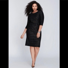 Lane Bryant Size 18W Half Sleeve Texture Sheath Dress Metallic Black Silver Gold
