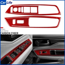 Red Carbon Fiber Front Window Lift Switch Panel Cover For Honda Odyssey 2018-25