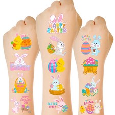 150 PCS Easter Tattoos, 6 Sheets Spring Basket Stuffers Fake Tattoos with Bunny