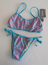 Pink Blue Paisley Bikini Set spaghetti Strap 2 Piece Lined Stretch swimwear NWT