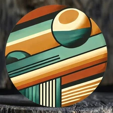 1pc 2D 2D Flat Retro Geometric Pattern Metal Wall Decoration, 7.8inch Round Alum