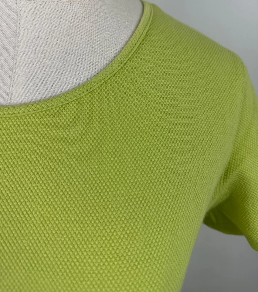 Camiseta Babydoll Vintage Años 90 Para Mujer Mediana Verde Lima Tejida Piqué Cuello Redondo Camiseta Foto 3 de 4