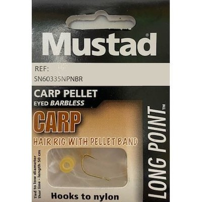 Mustad SN60335NPNBR Karpfen Hair Rig mit Pelletband Augen ohne Widerhaken 8 Stück