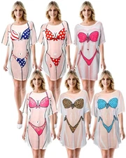 Women's 6 Pack Funny Bikini Print Baggy T-Shirt Dress Swimwear Cover up