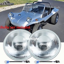 Pair 7 Round Led Headlights Housing Hilo Beam Fit Vw Dune Buggy Rail Buggy