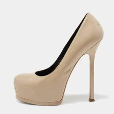 Saint Laurent Beige Leather Tribtoo Platform Pumps Size 38