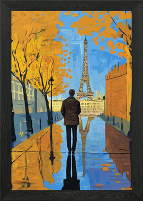 Eiffel Tower Autumn Walk Framed Wall Art Poster Canvas Print Picture