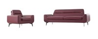 Rote Designer Ledergarnitur Ledersofa Moderner Polster 2X Sessel