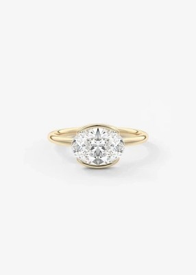 TRENDING east west half bezel 2 ct oval e vvs2 lab grown diamond ring 14k gold