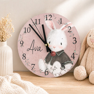 Personalisierte Kinder Hase Schlafzimmer Wanduhr, Hasen Deko, Mädchen Geschenk, Taufe