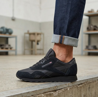 Herren Reebok Classic Wildleder & Nylon Turnschuhe alle Größen schwarz Leder Retro RCNTB