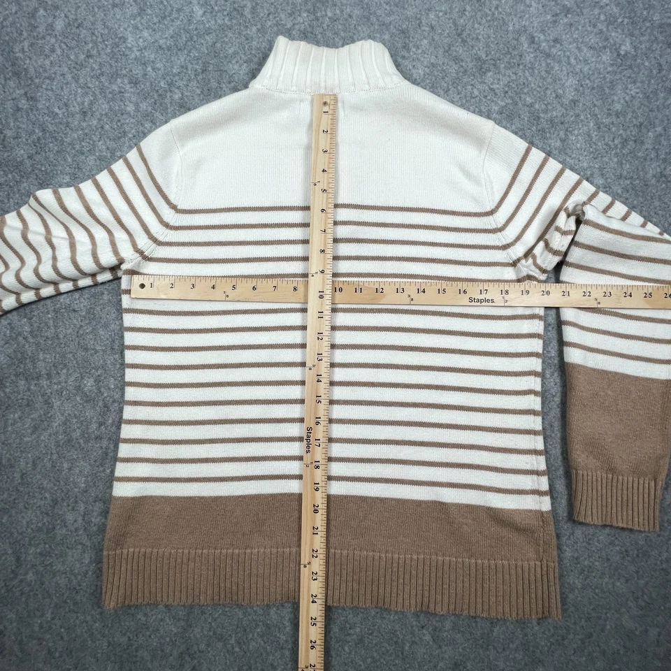 Karen Scott Women’s Sweater Large L Beige White Striped Cotton Knit Quarter Zip - Image 4 of 4