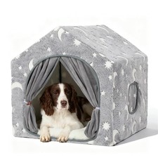 Indoor Dog House, Night-Luminous Star Dog Tent with Frame, Washable Dog Cave ...