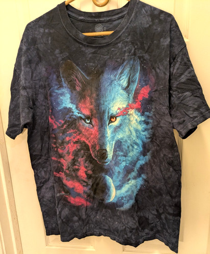 The Mountain Shirt Mens XL Blue Red Wolf Moon Tie Dye USA Nature Top Jojos Art