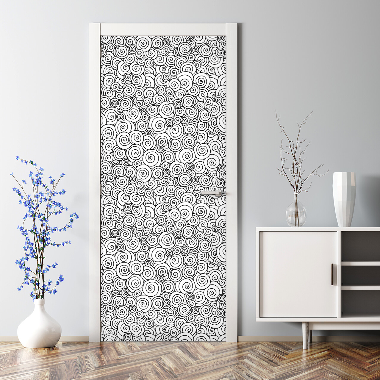 Swirl Black and White pattern Adhesive Door sticker Self Adhesive Modern Pattern