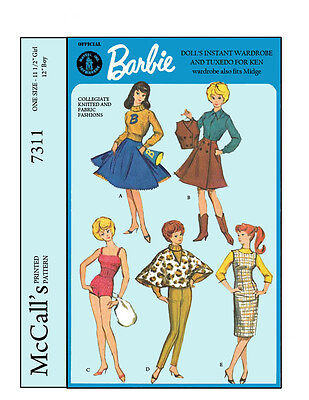 Reproduced McCalls 7311 - Barbie, Midge and Ken Doll Clothes