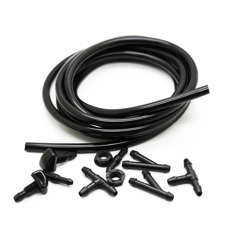 Windshield Wiper Washer Spray Nozzle Jet + 6.5ft Tube Hose Connector - Universal Fit