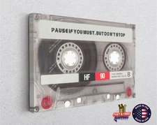 PAUSE But DON'T STOP  Music Old Stereo Cassette Canvas Décor Art Print Room Wall