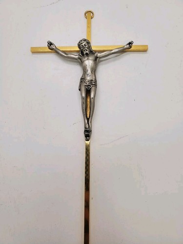 Vintage Brass Crucifix cross Wall Hanging 10"×5" Jesus Christ Free Shipping