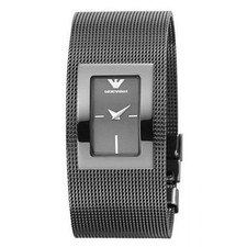 NEW-EMPORIO ARMANI DARK GREY PLATED MESH WITH GREY DIAL BRACELET WATCH AR0794