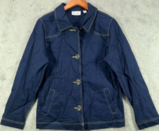 Denim Company Womens Medium Denim Jackets Dark Blue Jean Blazer Brown Stitching