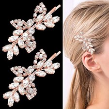 2 Pieces Rhinestone Bridal Hair Clips Leaf Bridal Wedding Hair Pins Rose Gold