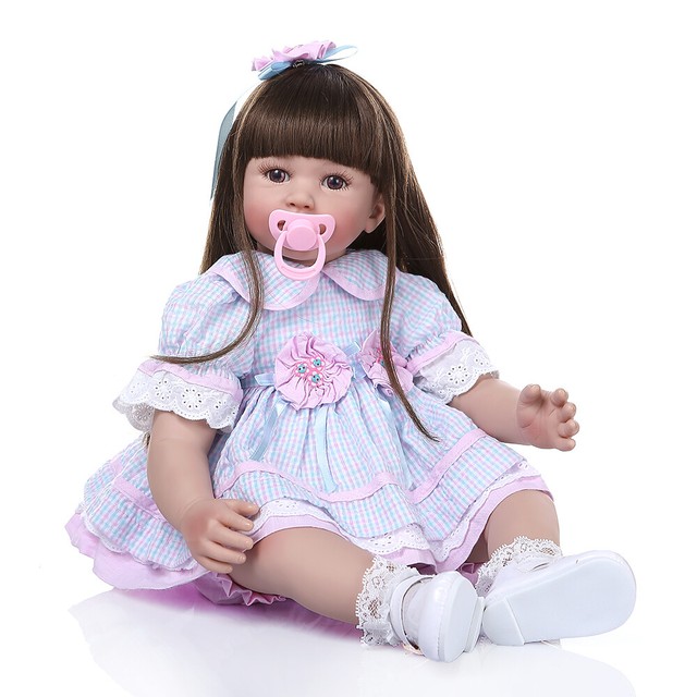 Smiling 24 Reborn Toddler Straight Hair Vinyl Silicone Baby Dolls