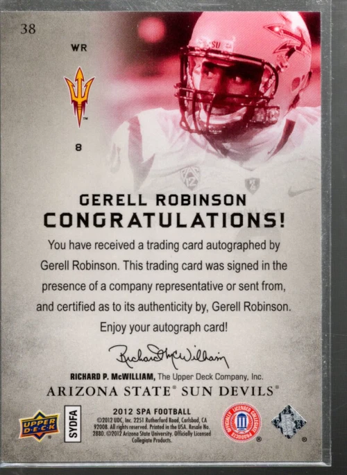 B1151- 2012 SP Authentic Autographs #38 Gerell Robinson Auto SAMPLE PIC - Image 2 of 2
