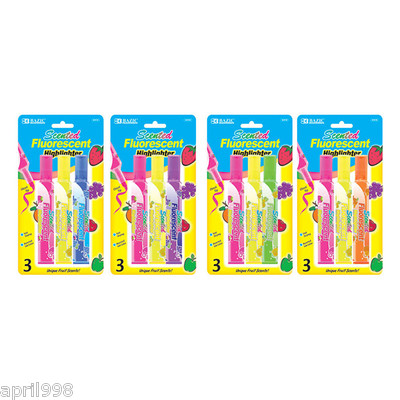 3 pc/pack Assorted color Fruit Scented Fluorescent Highlighter by Bazic #2314