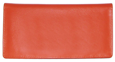 ILI Genuine Leather Checkbook Cover with RFB Card Slots and Pen Loop - ORANGE 