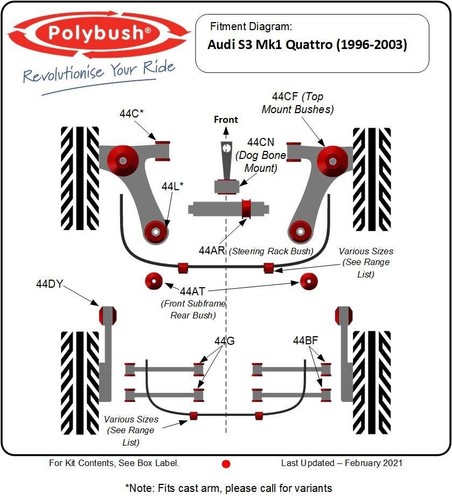POLYBUSH REAR-TRAILING ARM TO CHASSIS BUSHES VW GOLF MK4 R32-4 MOTION (4WD) 44DY - Picture 2 of 2