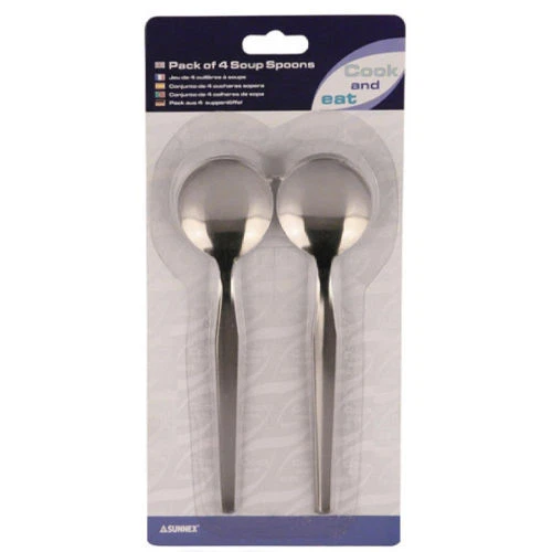 4x Sunnex Cook & Eat Soup Spoons Cutlery Dining Kitchen Tableware - Silver