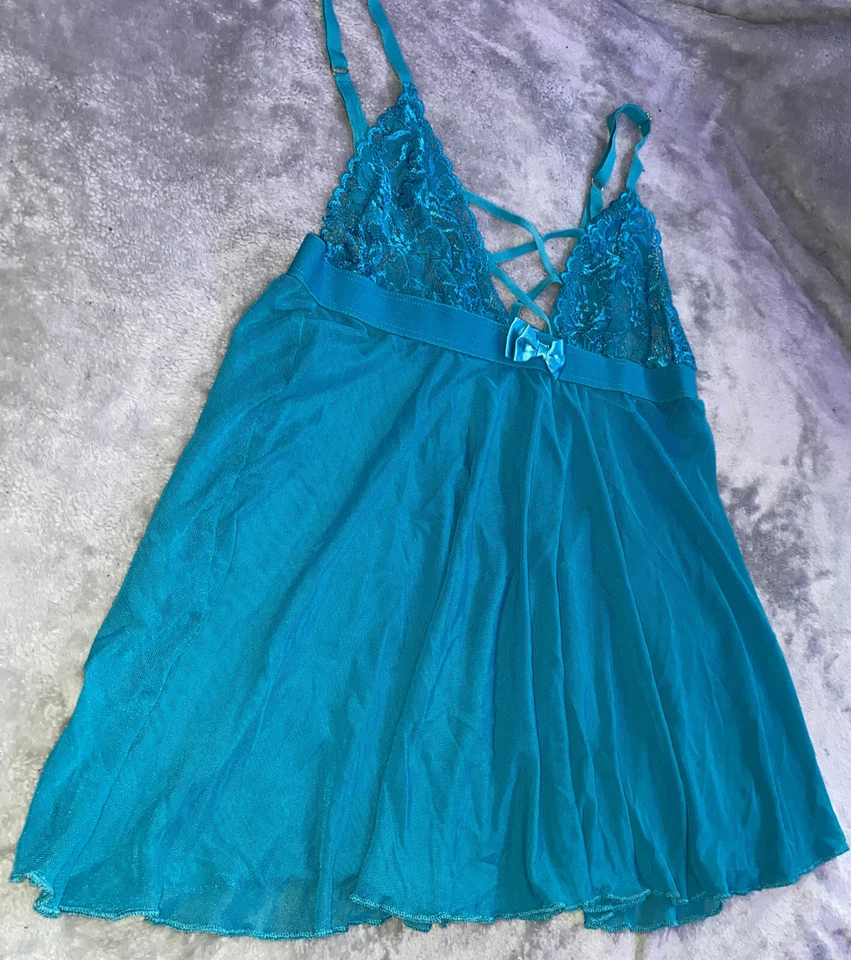 Lencería Leg Avenue verde azulado poliéster/spandex con ribete de encaje talla pequeña Foto 4 de 4