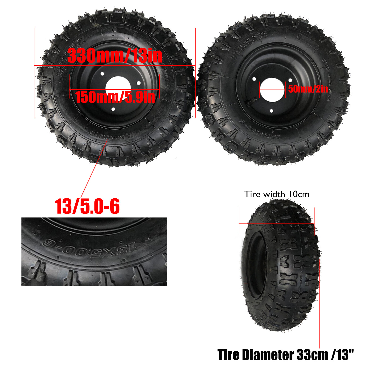 Go Kart Wheels Go Kart Rain Tires Set of 2 Rim & Tyre Set 3 holes Buggy