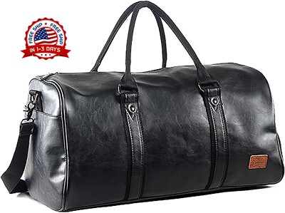 Bolsa De Fin De Semana De Viaje De Cuero PU Para Hombre, Negro - medium
